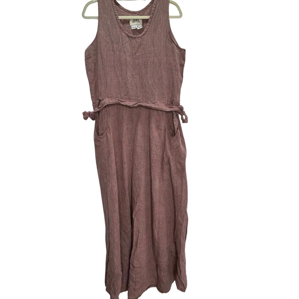 Flax pink linen maxi dress sleeveless lagenlook minimalist modest teacher